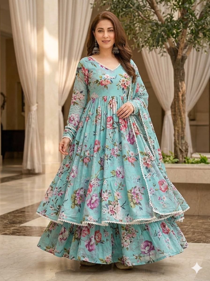 Lawn 2PC Umbrella Style Frock with Trouser
