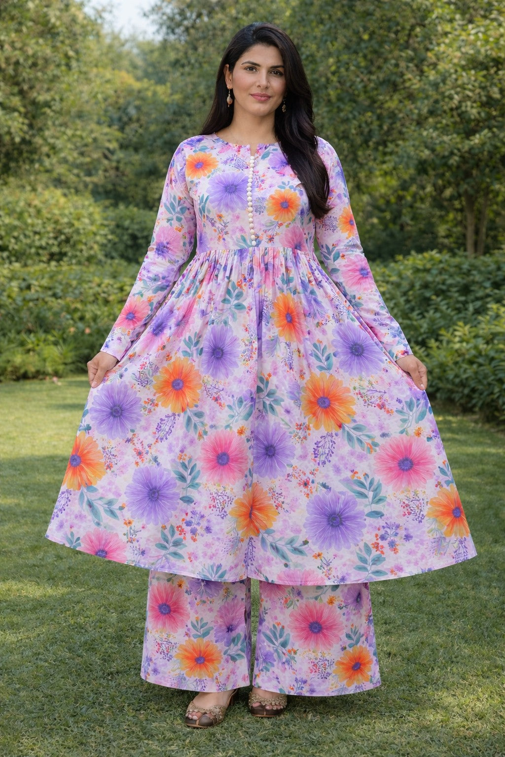 Floral Lawn 2PC Frock – Elegant Printed Summer Dress